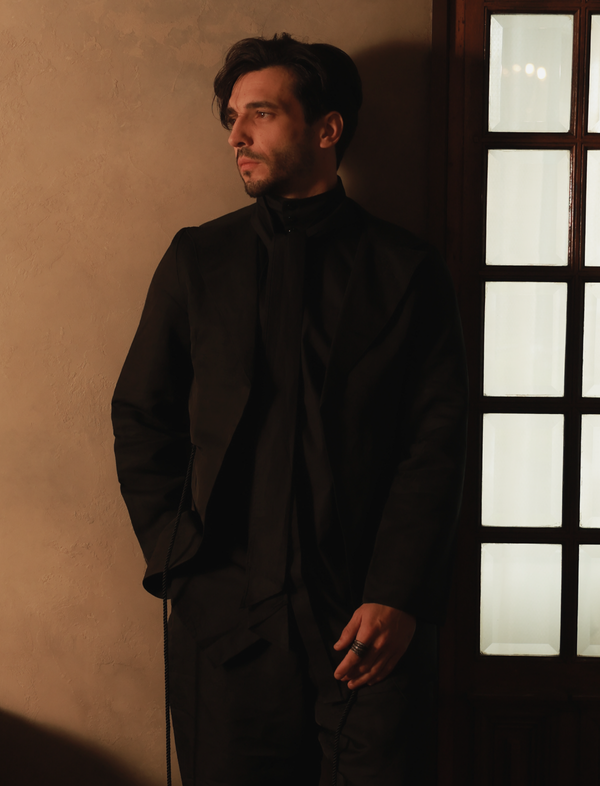 Black Shirt with Long Collar Tie