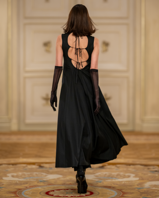 Back Open Silky Flare Dress | Tsuya